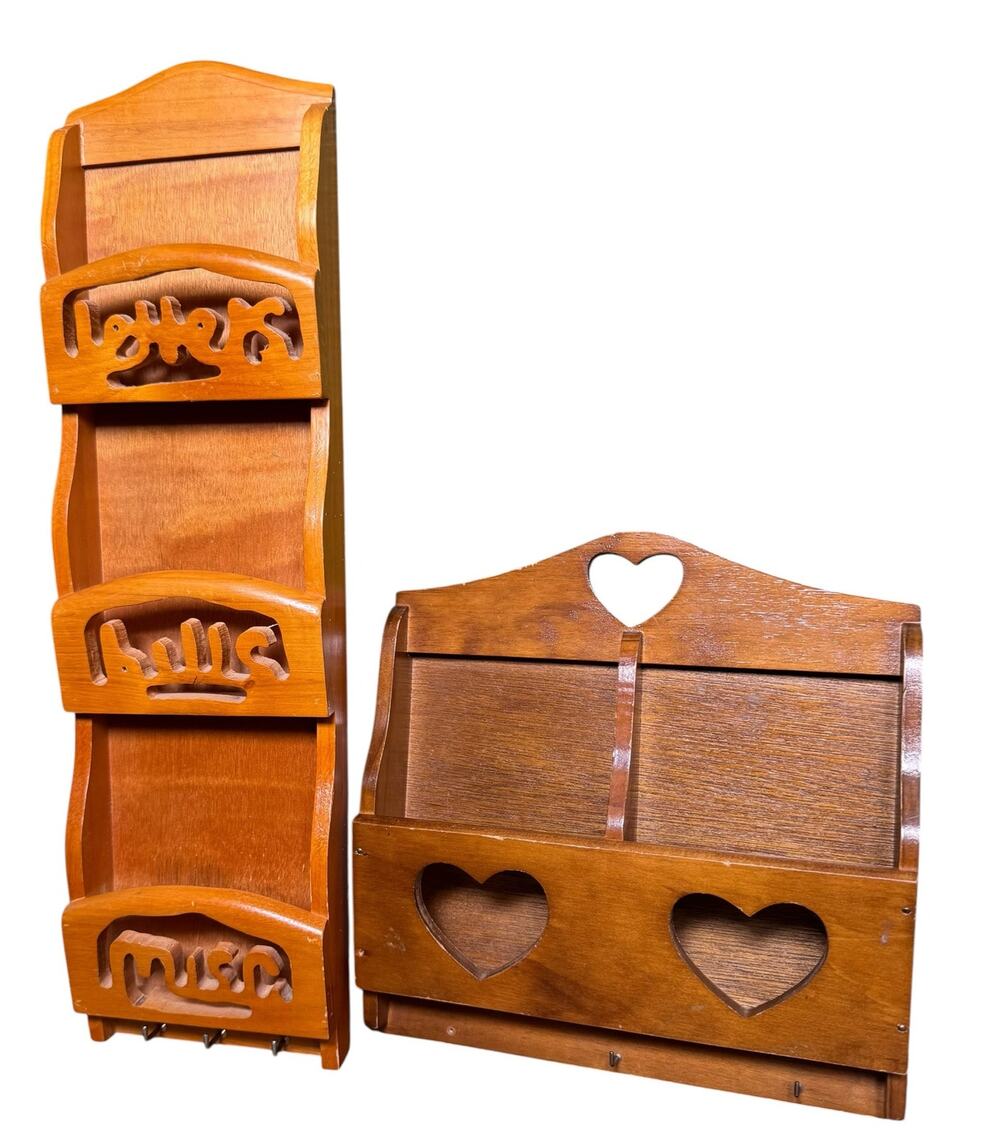 Vintage 90's Mail Holders/ Shelfs Letters Hearts Wood Cottage Country ~Flaw